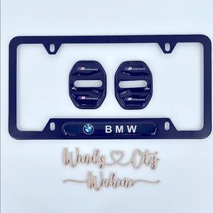 NWT BMW  License Plate Frame & Door Lock Cover Bundle